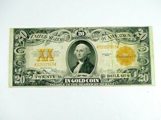 Large Series 1922 $20 Dollar Gold Treasury Certificate Coin Currency Note Vf