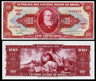 Brazil,  10 Centavos On 100 Cruzeiros 1966 P 185b Unc