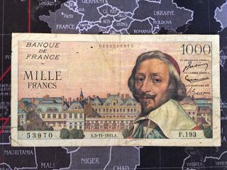 1955 1000 Franc French Note / " Richelieu " - / Ttb (tres Tres Belle)