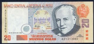 Peru 20 Nuevos Soles 20 - 05 - 1999 Serie Av Unc Banknote