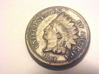 1861 Indian Head One Cent Coin,  Good Details With Dark Finish