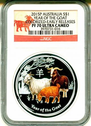 2015 $1 Australia Lunar Year Of The Goat Colorized Early Release Ngc Pf70 Uc