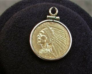 1914 Gold Indian Head 2 1/2 Dollar $2.  5 Quarter Eagle Coin In 14k Bezel