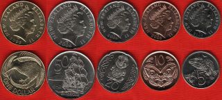 Zealand Set Of 5 Coins: 5 Cents - 1 Dollar 2000 - 2006 Unc