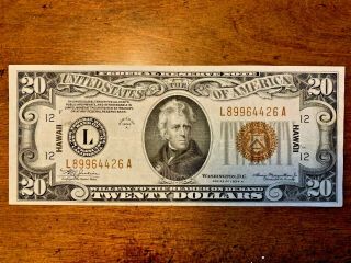 1934 - A $20 Twenty Dollars “hawaii” Federal Reserve Note Vf,