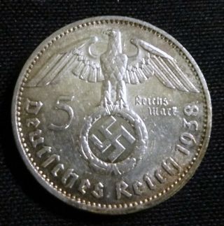 German Nazi era coin,  1938 5 Reichs mark,  Paul von Hindenburg 2