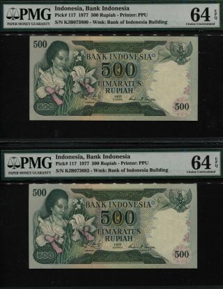 Tt Pk 117 1977 Indonesia Bank Indonesia 500 Rupiah Pmg 64 Epq Gem Set Of Two