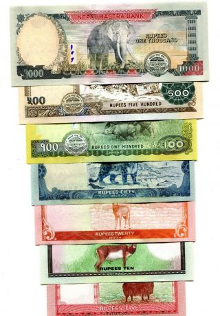 Nepal 5 10 20 50 100 500 1000 Rupees 2012 - 2017 P - 71,  76,  77,  79,  74,  75 Unc Full Set