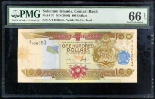 Solomon Islands 100 Dollars A/1 Prefix Nd 2006 P 30 Gem Unc Pmg 66 Epq