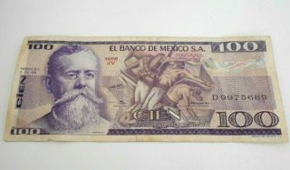 Mexico 100 Pesos 1978 Paper Currency Paper Money El Banco De Mexico 100 Cien