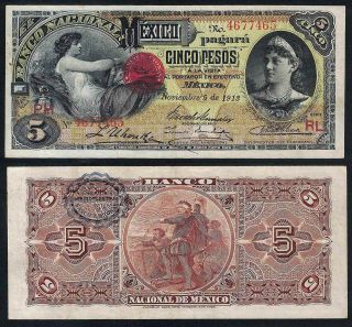 0719: M298c - Banco Nacional De Mexico 5 Pesos - Noviembre 5 De 1913 - Xf,