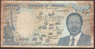 1988 Cameroon P - 26a / B412c 1000 Francs Elephant On Back 429369