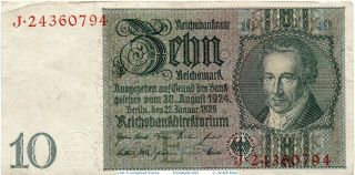 4 x Germany Reichsbanknote 10 up to 100 Mark Notes 3.  Reich,  vintage paper Money 5