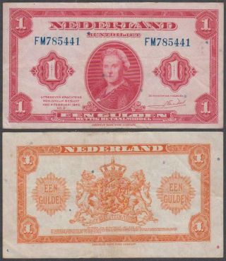 Netherlands,  1 Gulden,  1943,  Vf,  P - 64 (a)