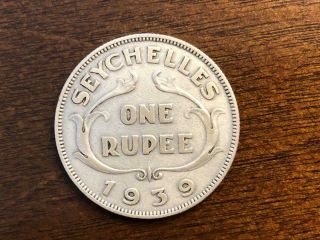 (1) Seychelles 1939 Silver Rupee (george Vi) Circulated (low Mintage 90,  000)