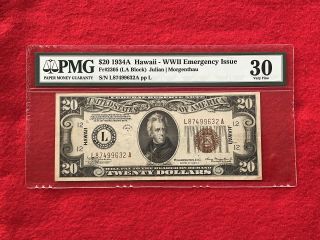 Fr - 2305 1934 A Series Hawaii Wwii $20 Federal Reserve Note Pmg 30 Very Fine