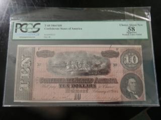 1864 Confederate States Of America Richmond Va $10 Note 44122 T - 68 Graded 58 Can