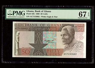 Ghana |1980 | 50 Cedis | Pick 22b | Pmg 67 Epq |
