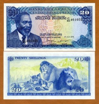 Kenya,  20 Shillings,  1978,  P - 17,  Unc Lions