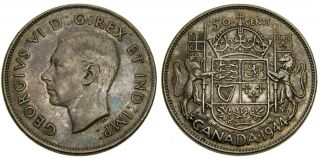 1944 Canada 50 Cents King George Vi Die Break Vf - 25 Half Dollar