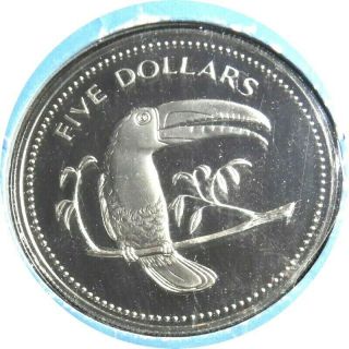 Elf Belize British 5 Dollars 1975 Proof Toucan Bird