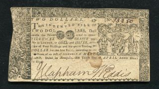 Md - 67 April 10,  1774 $2 Two Dollars Maryland Colonial Currency Note