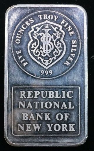 Johnson Matthey / Republic National Bank Of York - 5 Oz Silver Bar - 006593