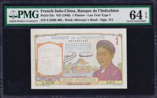 French Indochina 1 Piastre 1946 Pick54c Uncirculated Pmg 64