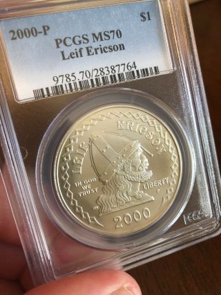 2000 - P Pcgs Ms70 Leif Ericson $1 Silver Pioneer Of The Word 9785.  70/28
