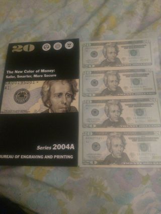Uncut Sheet Of $20 Star Note Dollar Bills Cu Us Un - Cut Money 4 Pc In Sheet Rare