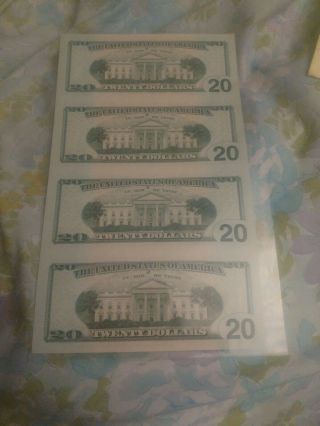 Uncut sheet of $20 star note dollar bills CU US un - cut money 4 pc in sheet rare 3