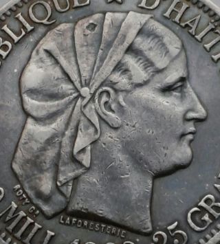 Haiti 1 Gourde 1882 (a).  Km 46.  900 Silver Crown Dollar Coin.  Tiara.  Paris.