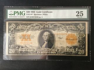 1922 Usa Gold Certificate Paper Money - 20 Dollars Pmg Certified Note