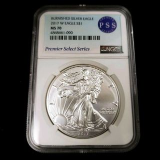 2017 W Us American Silver Eagle $1 One Dollar Ngc Ms70 Pss Burnished Coin Ag1090