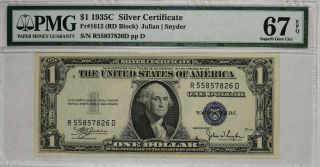 1935 C $1 Silver Certificate Rd Block Fr.  1612 Pmg 67 Sub Gem Un Top Pop Epq 826d
