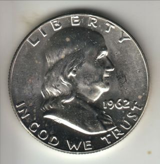 1962 - D United States silver 50 cents,  Franklin half,  white UNC,  KM - 199 3