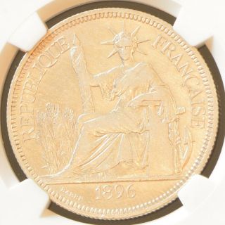 1896 A French Indo - China One Piastre Silver Coin Ngc Xf Details