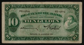 Netherlands Indies (p070d) 10 Gulden 1930 F,