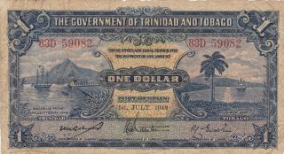 1 Dollar Vg Banknote From British Trinidad And Tobago 1948 Pick - 5