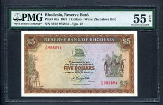 1979 Rhodesia $5 Five Dollars - M23 985894 - Graded Pmg 55 Unc P40a