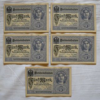 47 X 5 Mark From German Land 1917,  With Consecutive Identification Number,  Unc