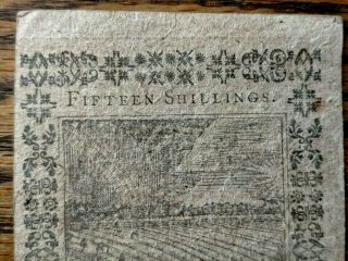 OCTOBER 1,  1773 15s FIFTEEN SHILLINGS PENNSYLVANIA COLONIAL CURRENCY NOTE 5222 6