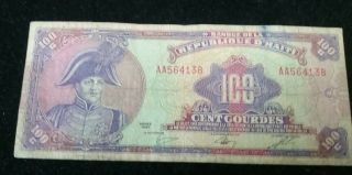 1986 Haiti 100 Gourdes Bank Note - Authentic Colorful Circ Edges Intact