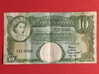 East Africa 10 Shillings 1958 - 60 P38 Rare Banknote
