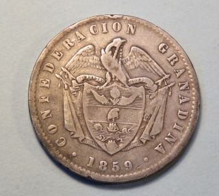 1859 Colombia 1 Peso Large Silver World Coin Granadine Confederation Bogota