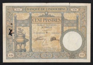 French Indochina 100 Piastres 1927 - 1931 Pick 51b Rare
