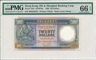 Hong Kong Bank Hong Kong $20 1989 Pmg 66epq