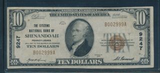 Fr1801 - 1 Ch 9247 $10 1929 National Bank Of Shenandoah,  Pa Choice Vf,  Bu8140