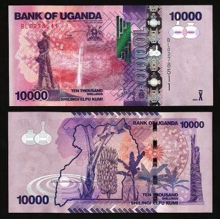 Uganda 10000 10,  000 Shillings 2015,  Unc,  P - 52c,  Prefix Bl