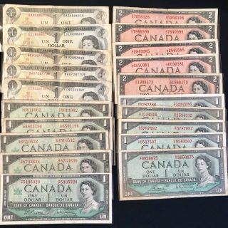 Canadian 1954 1967 1973 Dollar Bills Two One